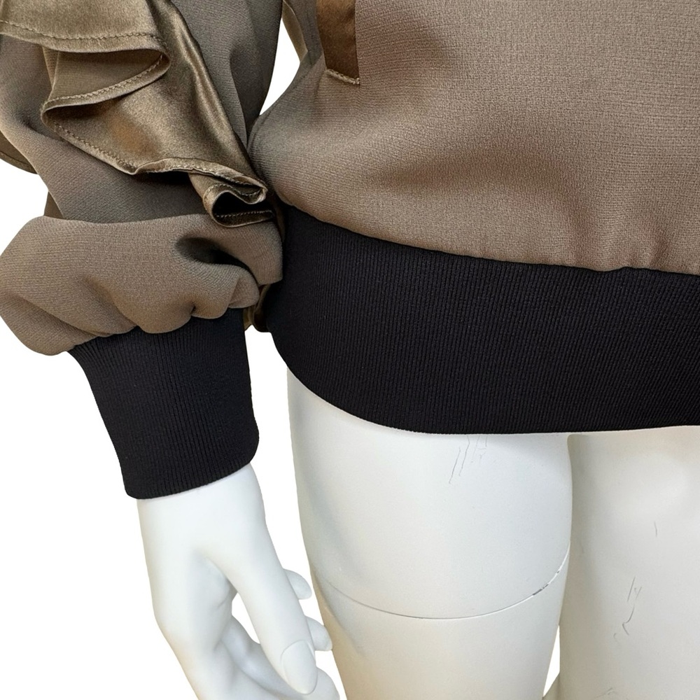 $525 CINQ A SEPT “Leía” Ruffle Bomber Jacket Sz S Olive Satin Trim - Picture 4 of 7